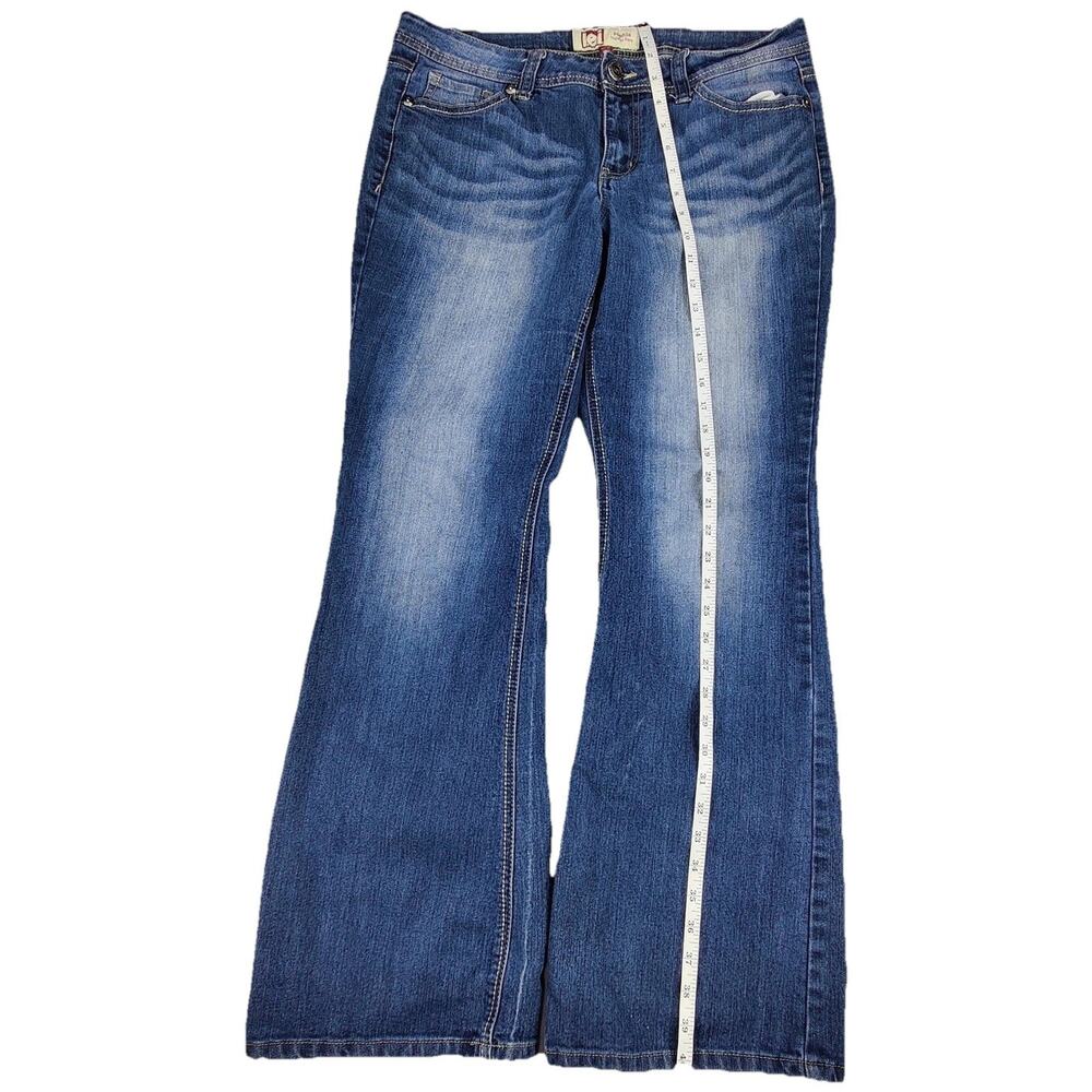 L.e.i. Sophia Hipster Flare Jeans Juniors 13 Blue Medium Wash Low Rise 32x31 - Picture 6 of 10